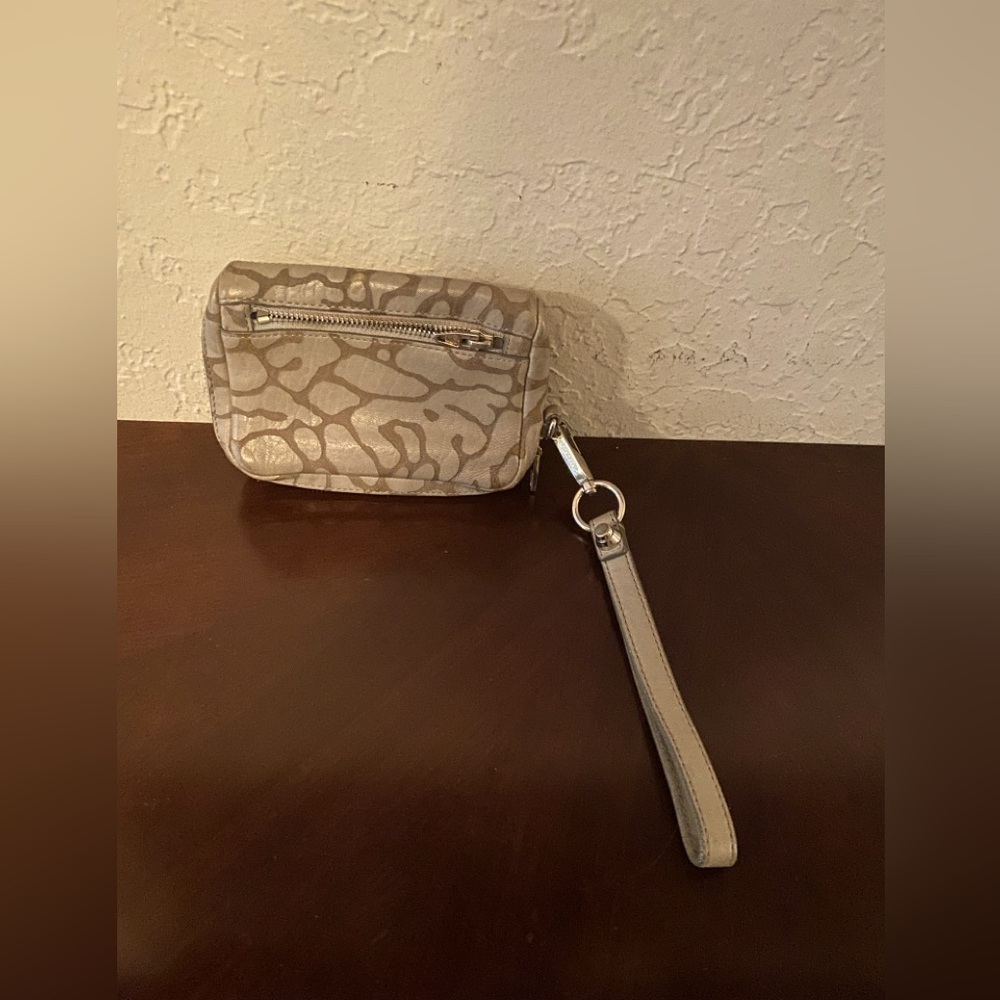 Alexander Wang Fumo Grey Brown Leopard Leather Wristlet Wallet Silver Hardware